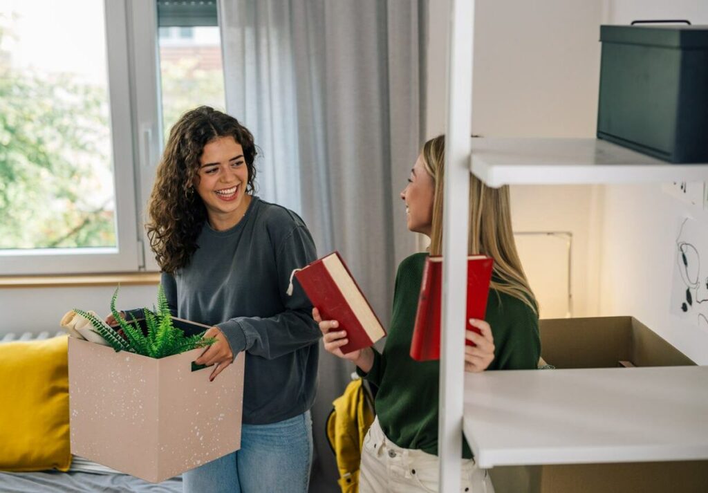 two girls organizing